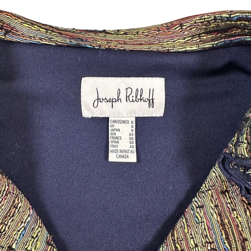 Joseph Ribkoff Ruffled Collar Cropped Jacket Navy Multi Size 6 - Picture 5 of 10